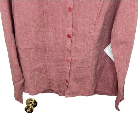 Flax Pink/Red Long Sleeve 100% Linen Lagenlook Button Front Shirt Small - Picture 5 of 9